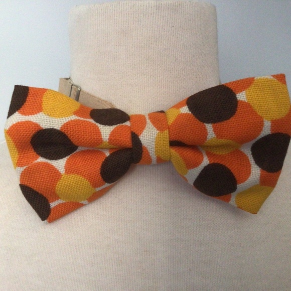 Vintage BERNARD CHAIX Paris Bow Tie Orange, Brown, Yellow Polka Dots Adjustable - Picture 1 of 4